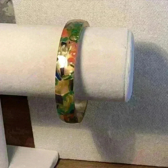 Vintage Acrylic Bangle Yellow and Multi Colored - Picture 1 of 5